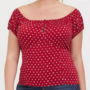 NWT Torrid Red Polka Dot Stretch Challis Off Shoulder Blouse